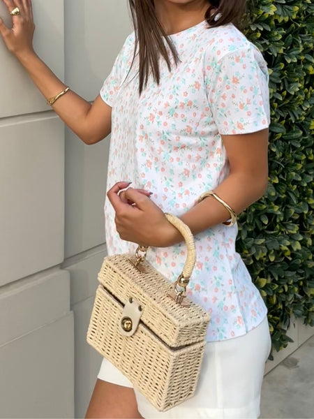 NEW! Polo AtheBasic Estampado Garden - Baby blue & Peach flowers